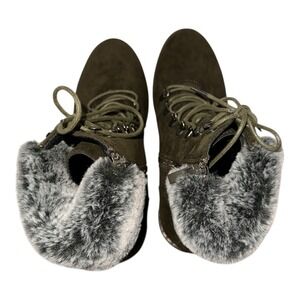 Boutique By Corkys Fox Bay‎ Ankle Boots Womens 9 Green Faux Suede Wedge Heel